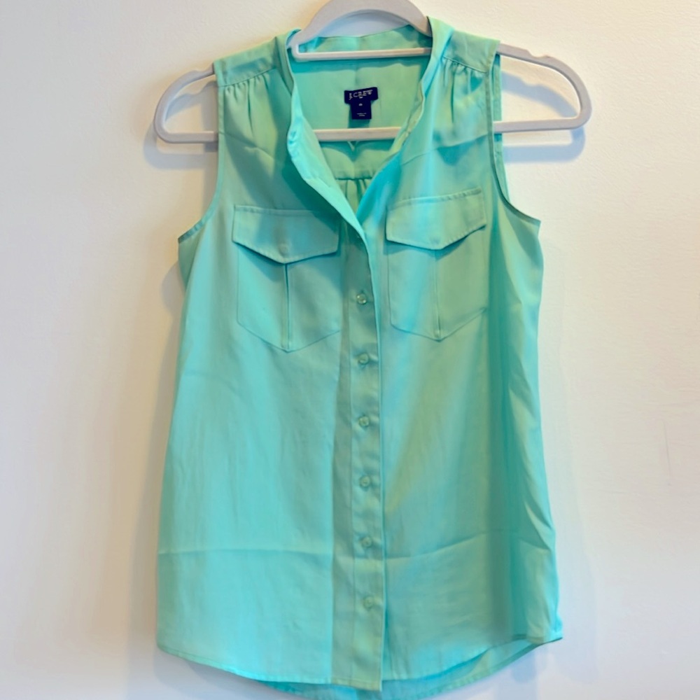 Bright Teal Button Down Sleeveless Blouse